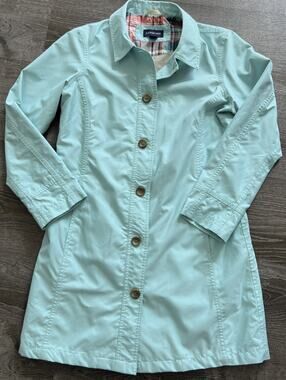 Lands End Ladies Water Resistant Trench Coat Button Mint Green Sm Petite Lined